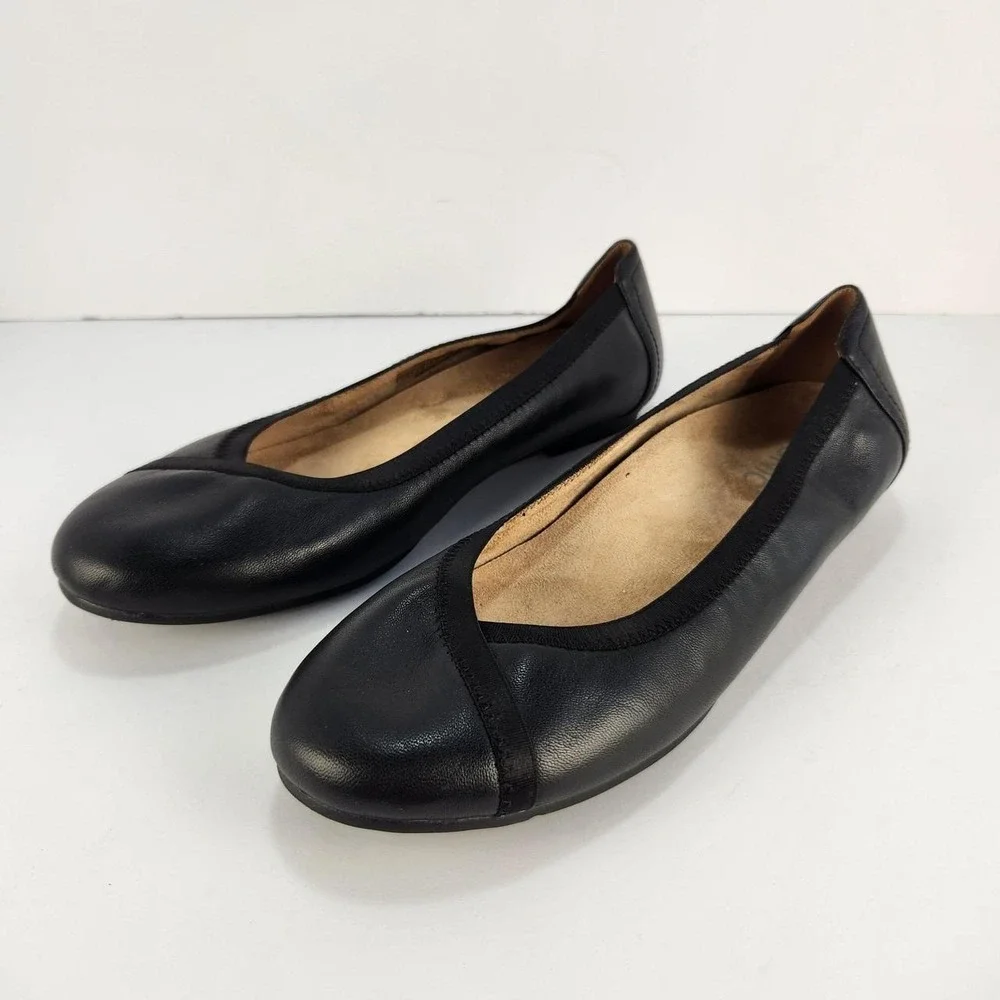 Vionic Caroll Ballet Flats Black Leather Comfort Shoes Women's Size 8